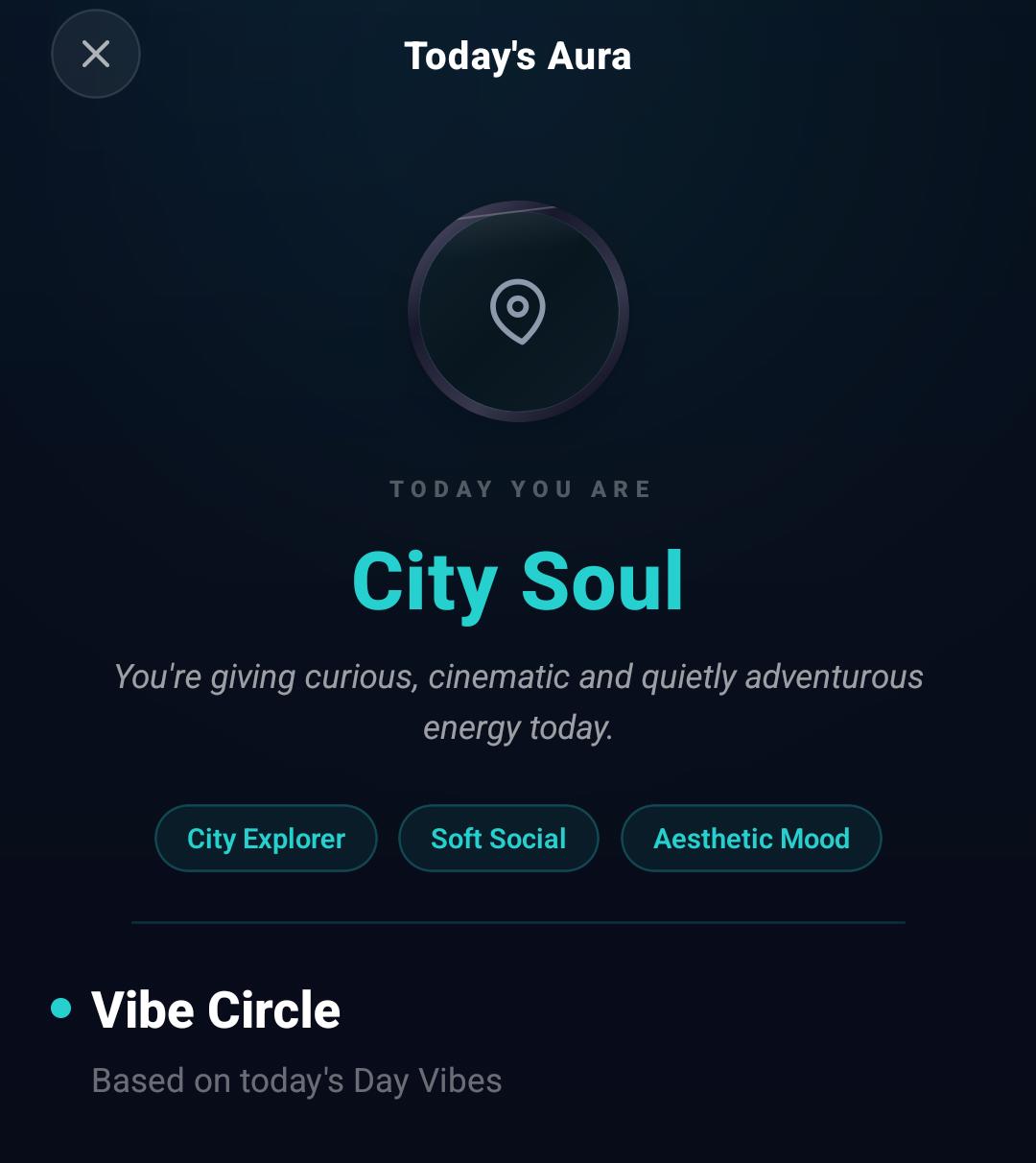Tonyte Today's Aura result showing City Soul and shared vibe traits